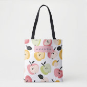 可愛パーソナライズされたいカラフルりんご柄 トートバッグ (正面)