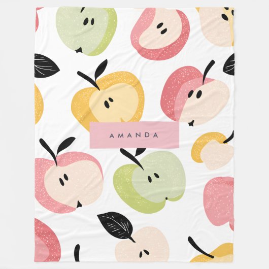 可愛パーソナライズされたいカラフルりんご柄 フリースブランケット (正面)