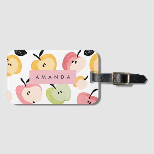 可愛パーソナライズされたいカラフルりんご柄 ラゲッジタグ (正面横)