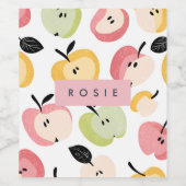 可愛パーソナライズされたいカラフルりんご柄 ワインラベル (シングルラベル)