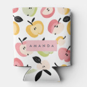 可愛パーソナライズされたいカラフルりんご柄 缶クーラー (裏面)