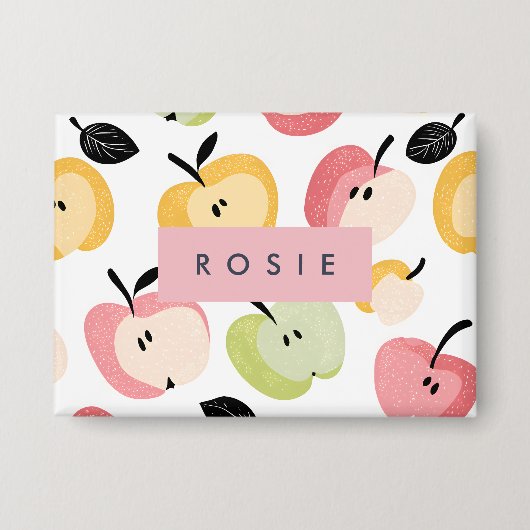 可愛パーソナライズされたいカラフルりんご柄 缶バッジ (正面)