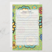 可愛パーソナライズされたいカラフル花を緑に 便箋 (正面/裏面)