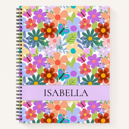 可愛パーソナライズされたいカラフル花柄 ノートブック (正面)