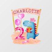 可愛パーソナライズされたいガーリー恐竜2年誕生日 ウィンドウサイン (シート)