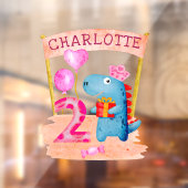 可愛パーソナライズされたいガーリー恐竜2年誕生日 ウィンドウサイン (シート2)