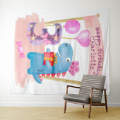 可愛パーソナライズされたいガーリー恐竜3年誕生日 タペストリー (インサイチュ(横))