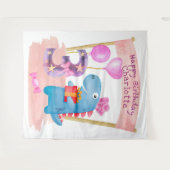 可愛パーソナライズされたいガーリー恐竜3年誕生日 タペストリー (正面(横))