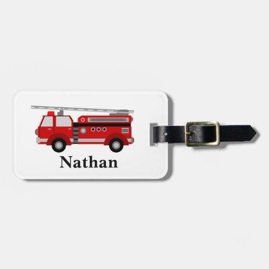 可愛パーソナライズされたいキッズレッドファイアトラック荷物タグ ラゲッジタグ (正面横)