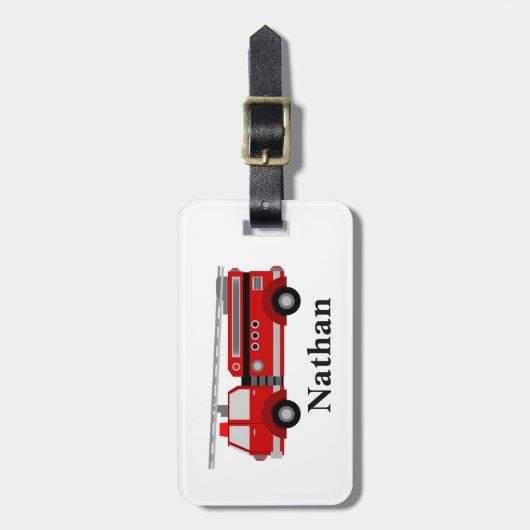 可愛パーソナライズされたいキッズレッドファイアトラック荷物タグ ラゲッジタグ (正面縦)