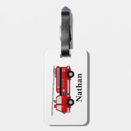 可愛パーソナライズされたいキッズレッドファイアトラック荷物タグ ラゲッジタグ (裏面縦)