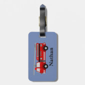 可愛パーソナライズされたいキッズレッドファイアトラック荷物タグ ラゲッジタグ (裏面縦)