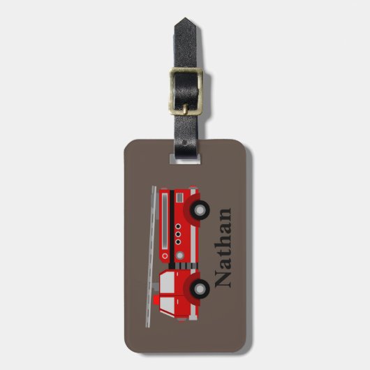 可愛パーソナライズされたいキッズレッドファイアトラック荷物タグ ラゲッジタグ (正面縦)