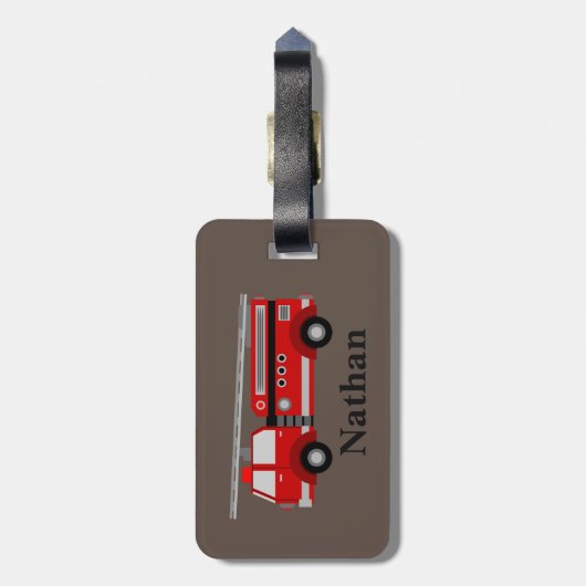 可愛パーソナライズされたいキッズレッドファイアトラック荷物タグ ラゲッジタグ (裏面縦)