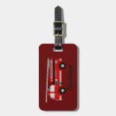 可愛パーソナライズされたいキッズレッドファイアトラック荷物タグ ラゲッジタグ (正面縦)