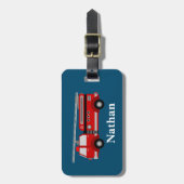 可愛パーソナライズされたいキッズレッドファイアトラック荷物タグ ラゲッジタグ (正面縦)