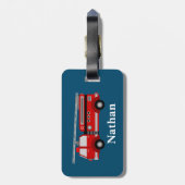 可愛パーソナライズされたいキッズレッドファイアトラック荷物タグ ラゲッジタグ (裏面縦)