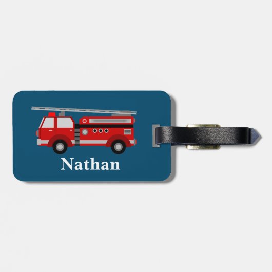 可愛パーソナライズされたいキッズレッドファイアトラック荷物タグ ラゲッジタグ (裏面横)