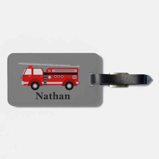 可愛パーソナライズされたいキッズレッドファイアトラック荷物タグ ラゲッジタグ (裏面横)