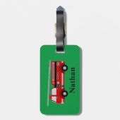 可愛パーソナライズされたいキッズレッドファイアトラック荷物タグ ラゲッジタグ (裏面縦)