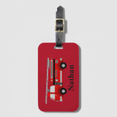可愛パーソナライズされたいキッズレッドファイアトラック荷物タグ ラゲッジタグ (正面縦)