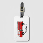 可愛パーソナライズされたいキッズレッドファイアトラック荷物タグ ラゲッジタグ (正面縦)