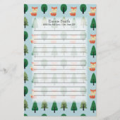 可愛パーソナライズされたいキツネと木が青 便箋 (正面)