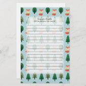 可愛パーソナライズされたいキツネと木が青 便箋 (正面/裏面)