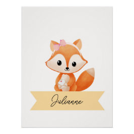 可愛パーソナライズされたいキツネ子供部屋 ポスター