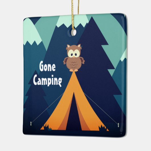 可愛パーソナライズされたいキャンプ～テントとフクロウのクリスマス セラミックオーナメント (左)