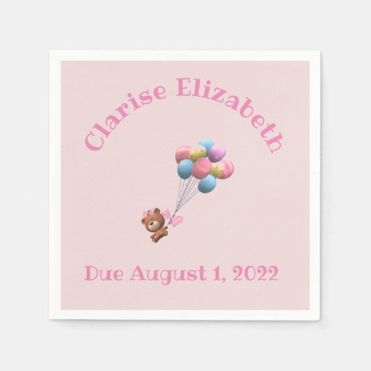 可愛パーソナライズされたいクマと風船の紙ナプキン スタンダードカクテルナプキン (正面)