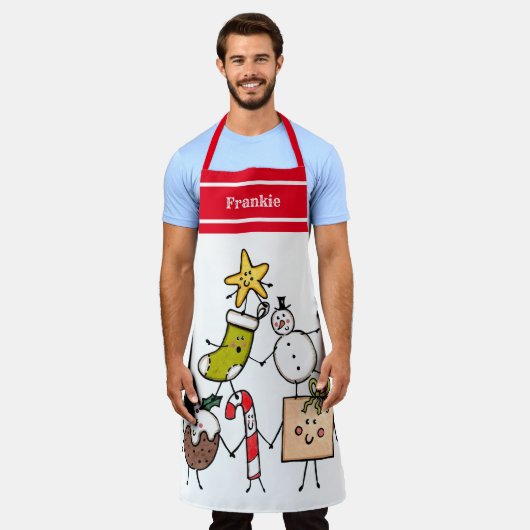 可愛パーソナライズされたいクリスマスキャラクター エプロン (着用した状態)