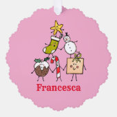 可愛パーソナライズされたいクリスマスキャラクター オーナメントカード (正面)