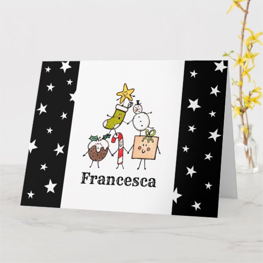 可愛パーソナライズされたいクリスマスキャラクター カード (黄色い花)
