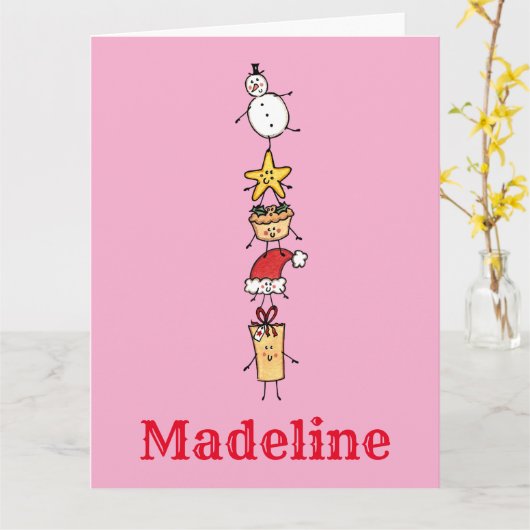 可愛パーソナライズされたいクリスマスキャラクター カード (黄色い花)