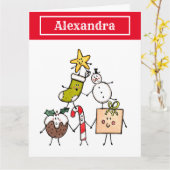 可愛パーソナライズされたいクリスマスキャラクター カード (黄色い花)