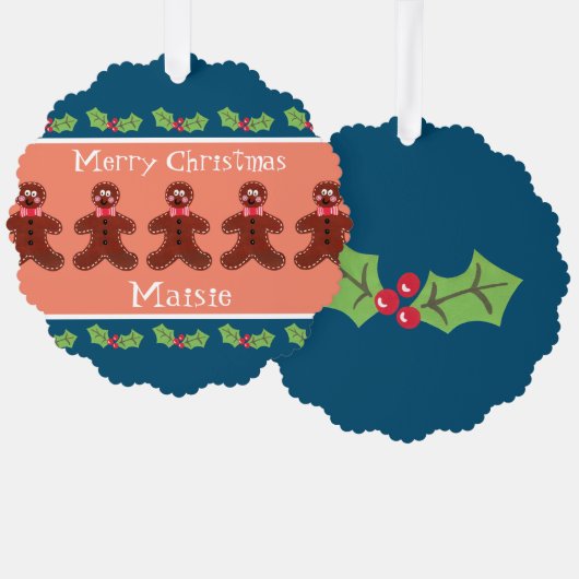 可愛パーソナライズされたいクリスマスジンジャーブレッドマン オーナメントカード (正面/裏面)