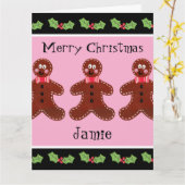 可愛パーソナライズされたいクリスマスジンジャーブレッドマン カード (黄色い花)