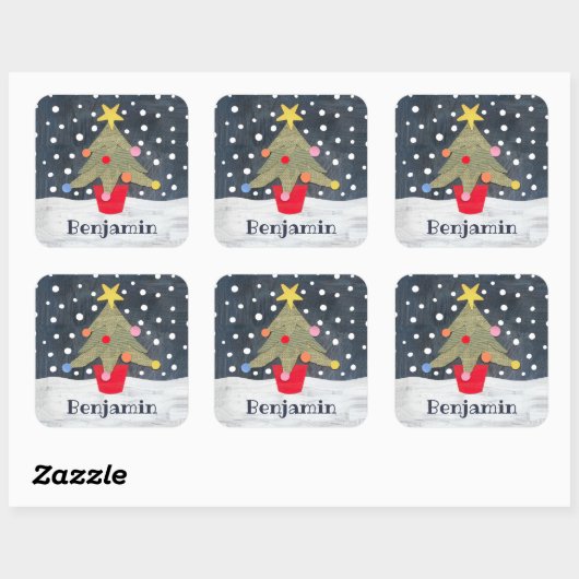 可愛パーソナライズされたいクリスマスツリー スクエアシール (シート)