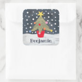 可愛パーソナライズされたいクリスマスツリー スクエアシール (バッグ)