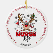 可愛パーソナライズされたいクリスマスナース セラミックオーナメント (裏面)