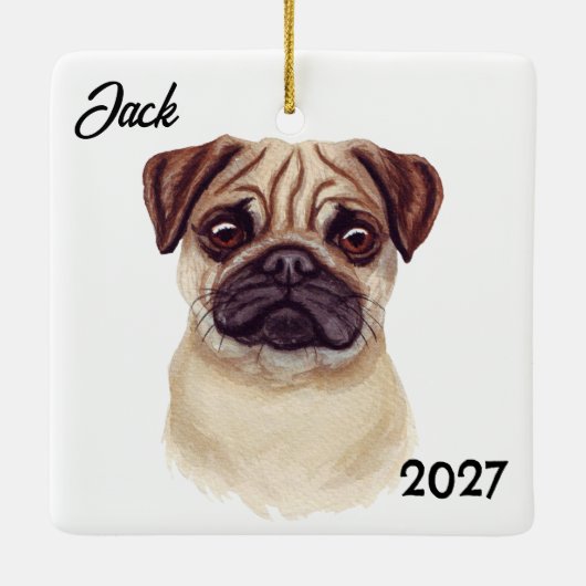 可愛パーソナライズされたいクリスマスパグ セラミックオーナメント (裏面)