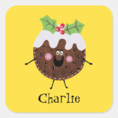 可愛パーソナライズされたいクリスマスプリン スクエアシール (正面)