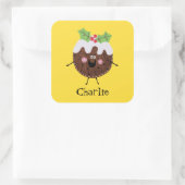 可愛パーソナライズされたいクリスマスプリン スクエアシール (バッグ)