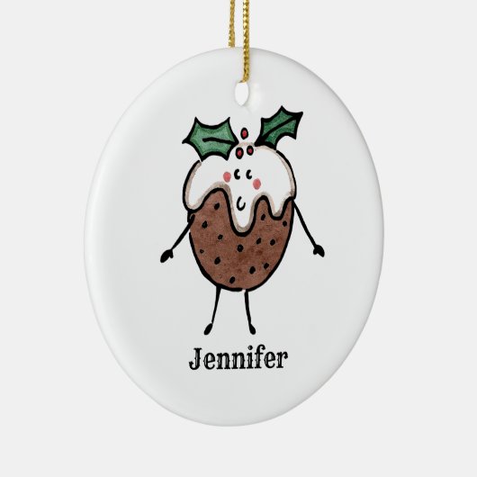 可愛パーソナライズされたいクリスマスプリン セラミックオーナメント (右)