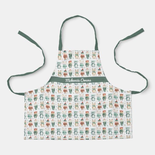 可愛パーソナライズされたいクリスマス動物 エプロン (正面)