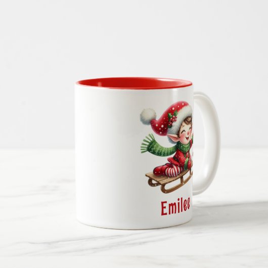 可愛パーソナライズされたいクリスマス小妖精や小人 ツートーンマグカップ (正面右)