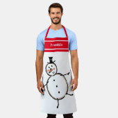 可愛パーソナライズされたいクリスマス雪だるま エプロン (着用した状態)