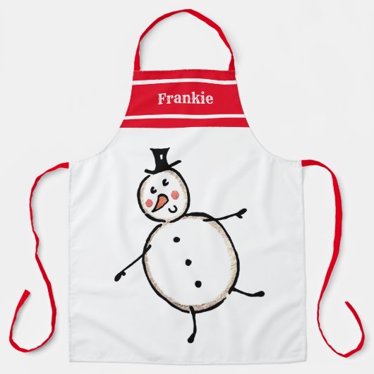 可愛パーソナライズされたいクリスマス雪だるま エプロン (正面)