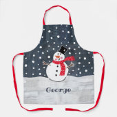 可愛パーソナライズされたいクリスマス雪だるま エプロン (正面)